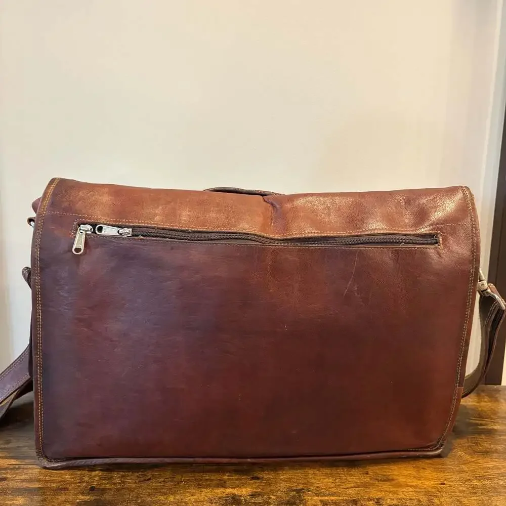 Handmade World Brown Leather Messenger Bag Laptop Satchel Briefcase Crossbody